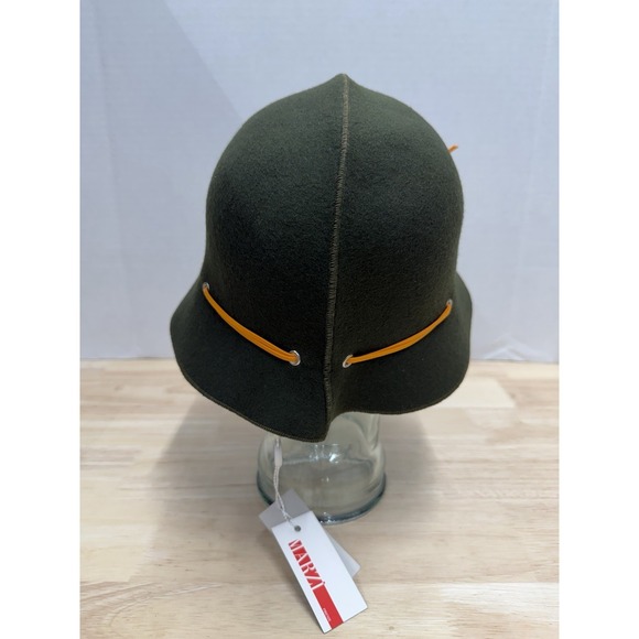MARZI Firenze Wool Felt Cloche Hand Made Hat Green Orange Cord - New main image 4